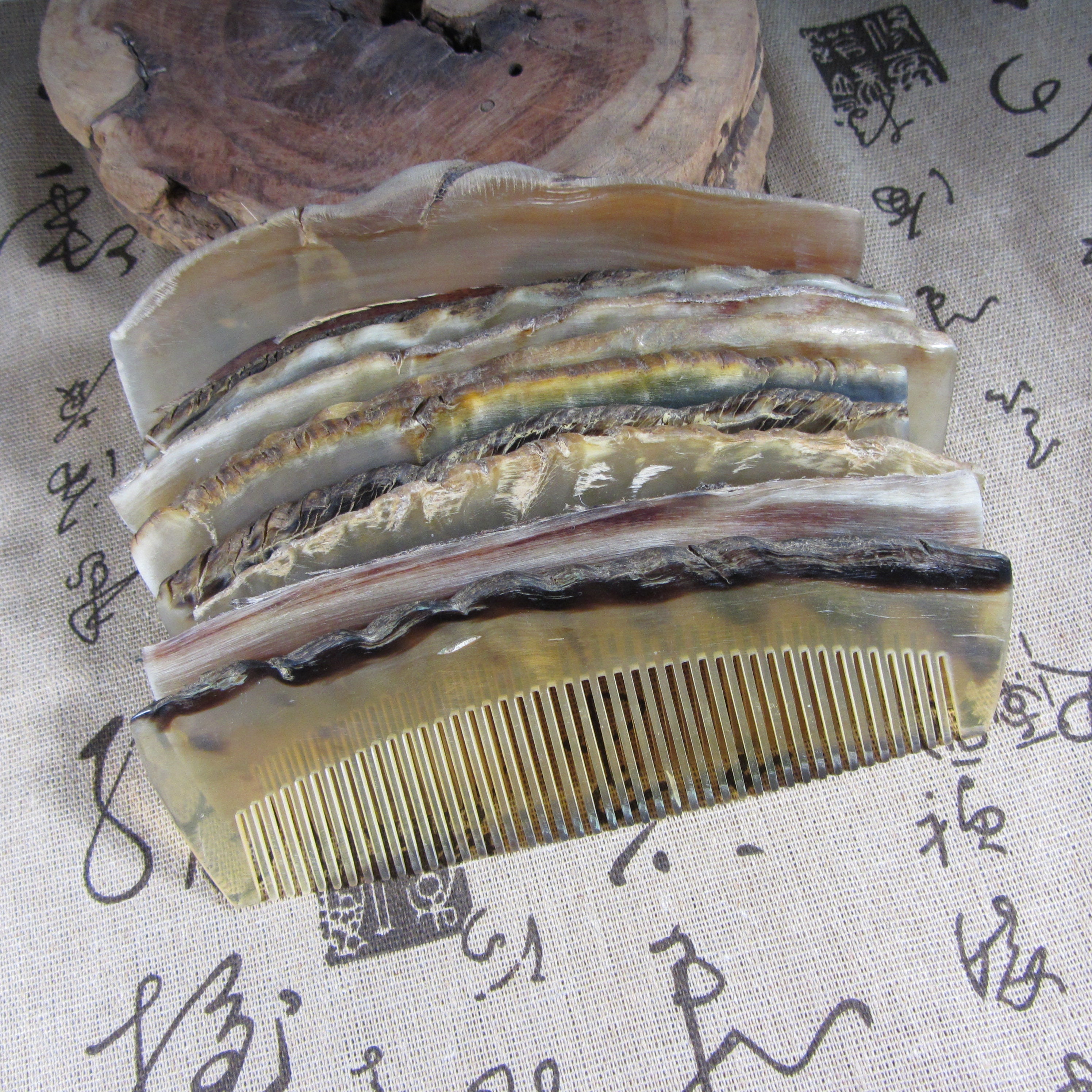 6 Raw Edge Real Yak Horn Unedged Uncut Boutique Hair Comb Massage Scalp Brush Buffalo Anti-static Water Beard Mustache Grooming
