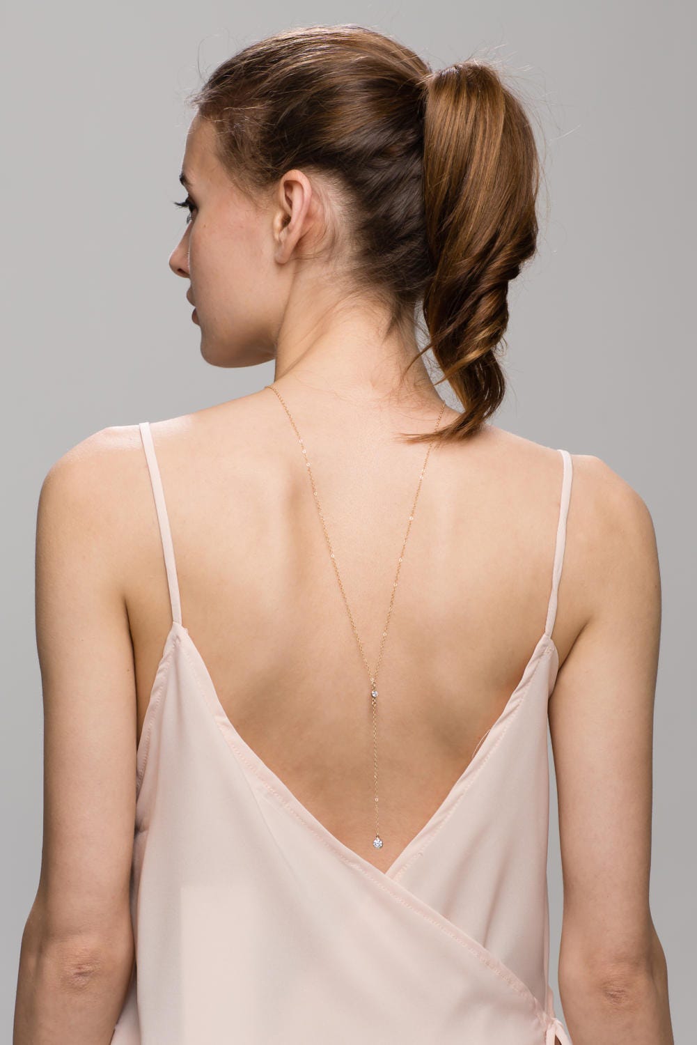 Cz Back Necklace With A Drop // Bridal Jewelry For Low Back Dress, Necklace, Chain Wedding Dress El022