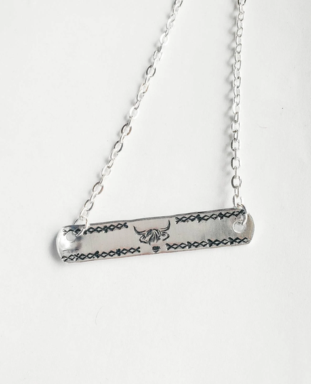 Custom Bar Necklace, Stamped Western Accessories, Cowgirl Jewelry, Rodeo Cross, Mountains, Steer Skull, Stars
