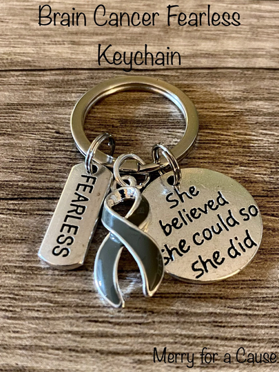 Brain Cancer Awareness Fearless Keychain