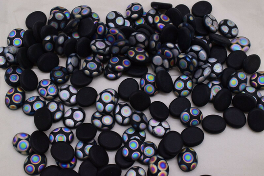 20 Glass Black Iridescent Oval Peacock Cabochons 8 X 10mm Vintage