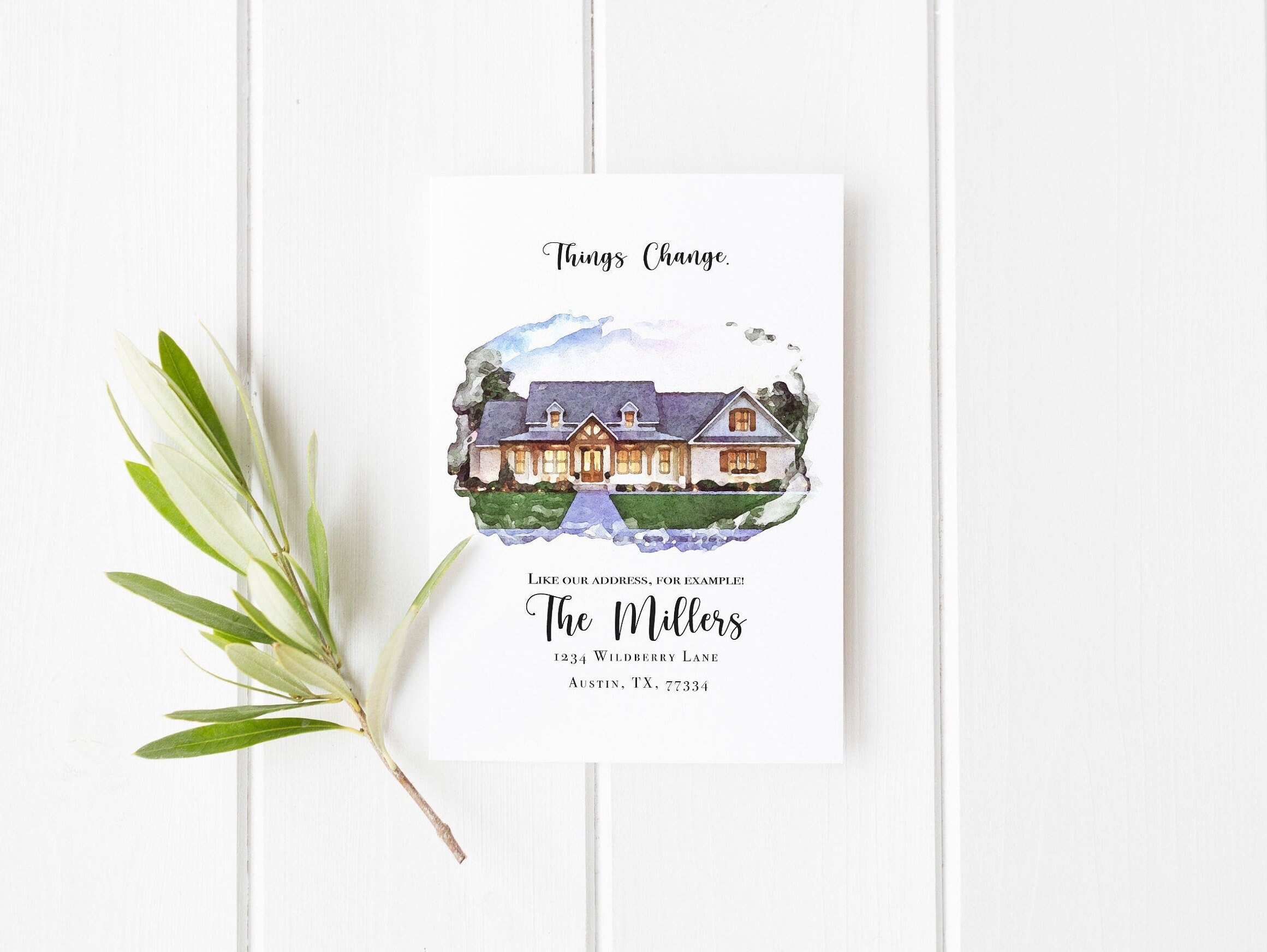 New Address Card, Just Moved, We've Moving Announcement Change Custom Watercolor House Portrait, Digital Or Print