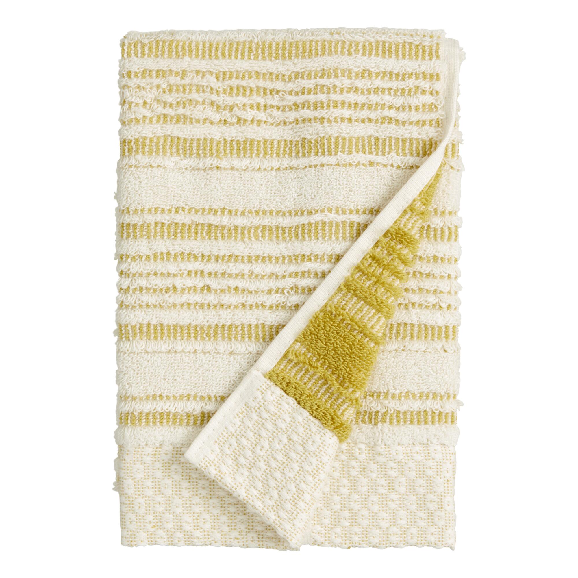 Cress Green Sculpted Stripe Tierny Hand Towel: White by World Market
