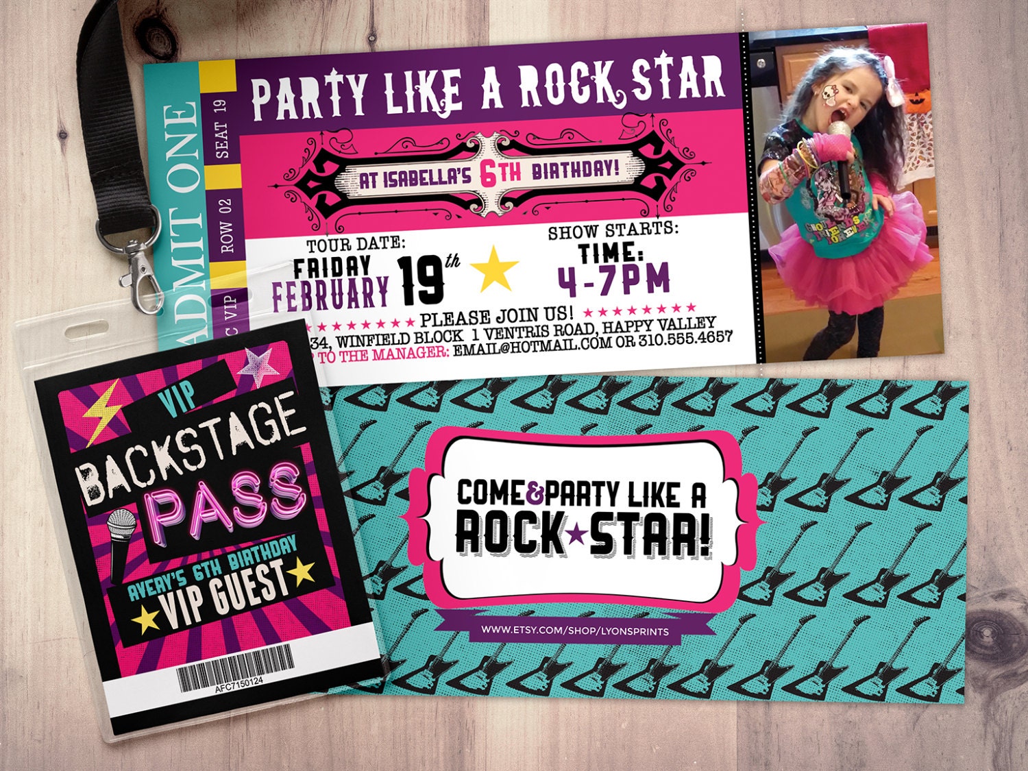 Rock Star Concert Ticket Birthday Party Invitation - Music Printable, Rockstar Party, Pop Star, Karaoke Hip Hop, Invite