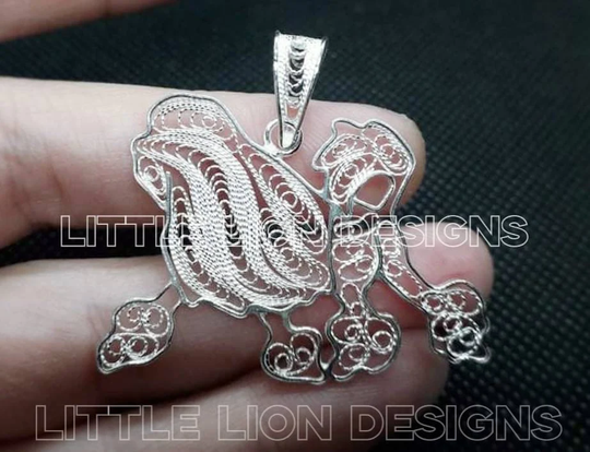 Lowchen | Little Lion Dog Sterling Silver Pendant Pin Filligree Dog
