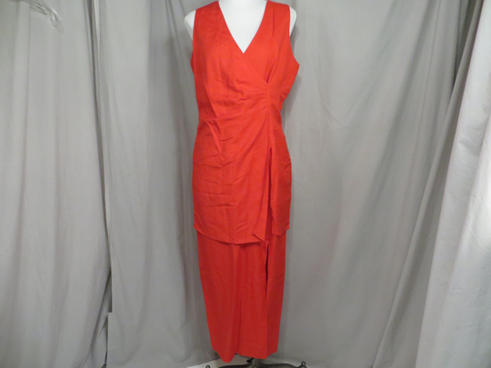 Red Linen Blend Vintage Maxi Dress Dressy Flattering Style Sleeveless Long By J.r.t. Newport News Quality Classy & Eye Catching Mrksz12