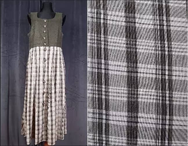90S Distler Dirndl Dress Green Beige Cottagecore Ethnic Octoberfest Trachten Alpen Romantic Vintage Summer Austria Germany Pleat Linen 44 L