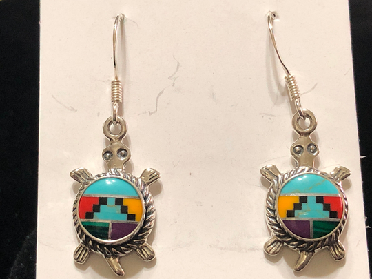 Turtle Inlay Earrings /Handmade Jewelry /.925 Sterling Silver /Dangle