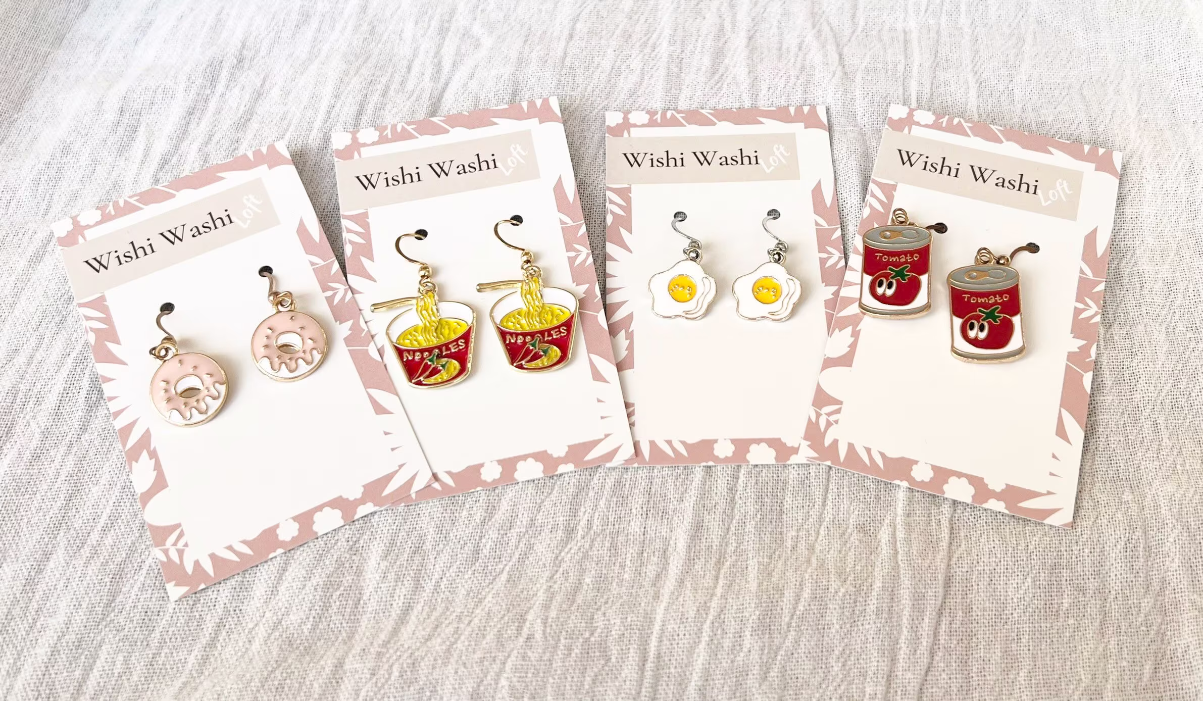 Cute Food Hypoallergenic Earrings, Donut Soup Ramen Noodles Eggs Earrings