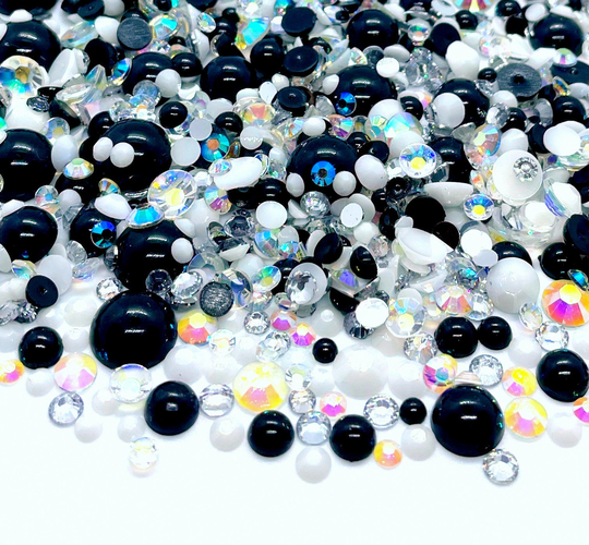Halloween Skeleton Blend Mix 2mm-10mm Flatback Jelly Resin | Faux Pearls Rhinestones Sizes Black Clear White