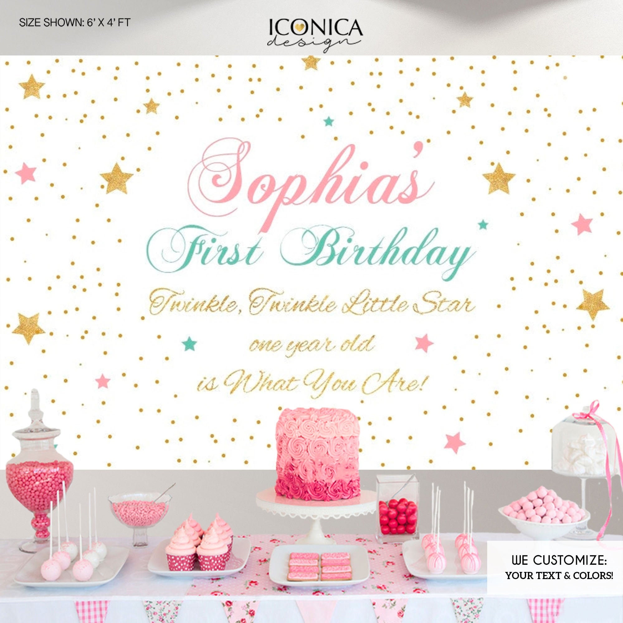 Twinkle Backdrop - Birthday Pink & Blue Gold Confetti Free Shipping Printed Or Printable File