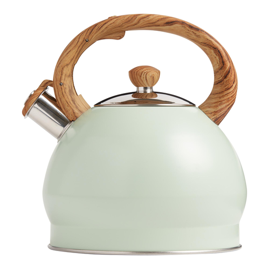 Sage Stainless Steel and Woodgrain Tea Kettle: Green by World Market