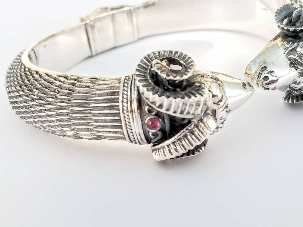 Silver Ram Bracelet With Garnets