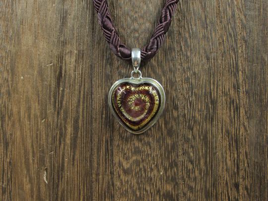 16" Sterling Silver & Nylon Glass Heart Pendant Necklace Vintage Minimalist Everyday Simple Beauty Statement Unique Pretty Cute Special Cool