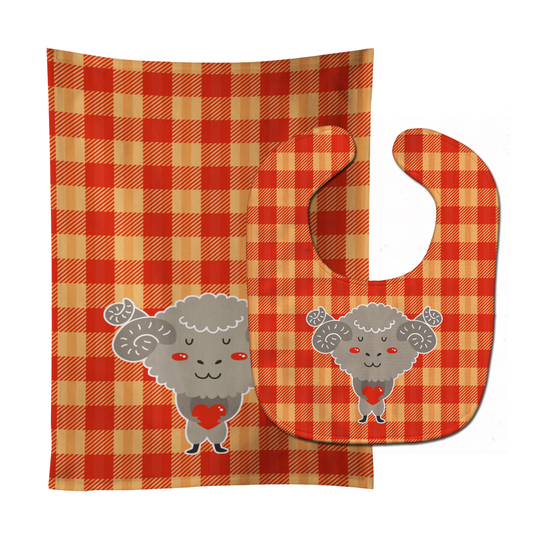 Caroline's Treasures BB6738STBU Ram with a Heart Baby Bib & Burp Cloth, 11 x 18", multicolor