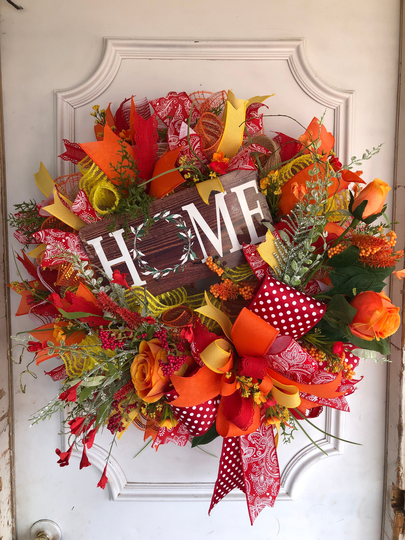 Home Wreath, Deco Mesh Spring Summer Flower Wreath