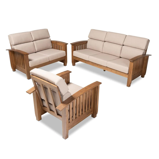Baxton Studio Charlotte Modern Polyester/Polyester Blend Taupe/Walnut Brown Living Room Set in Gray | 162-9797-9799-LW