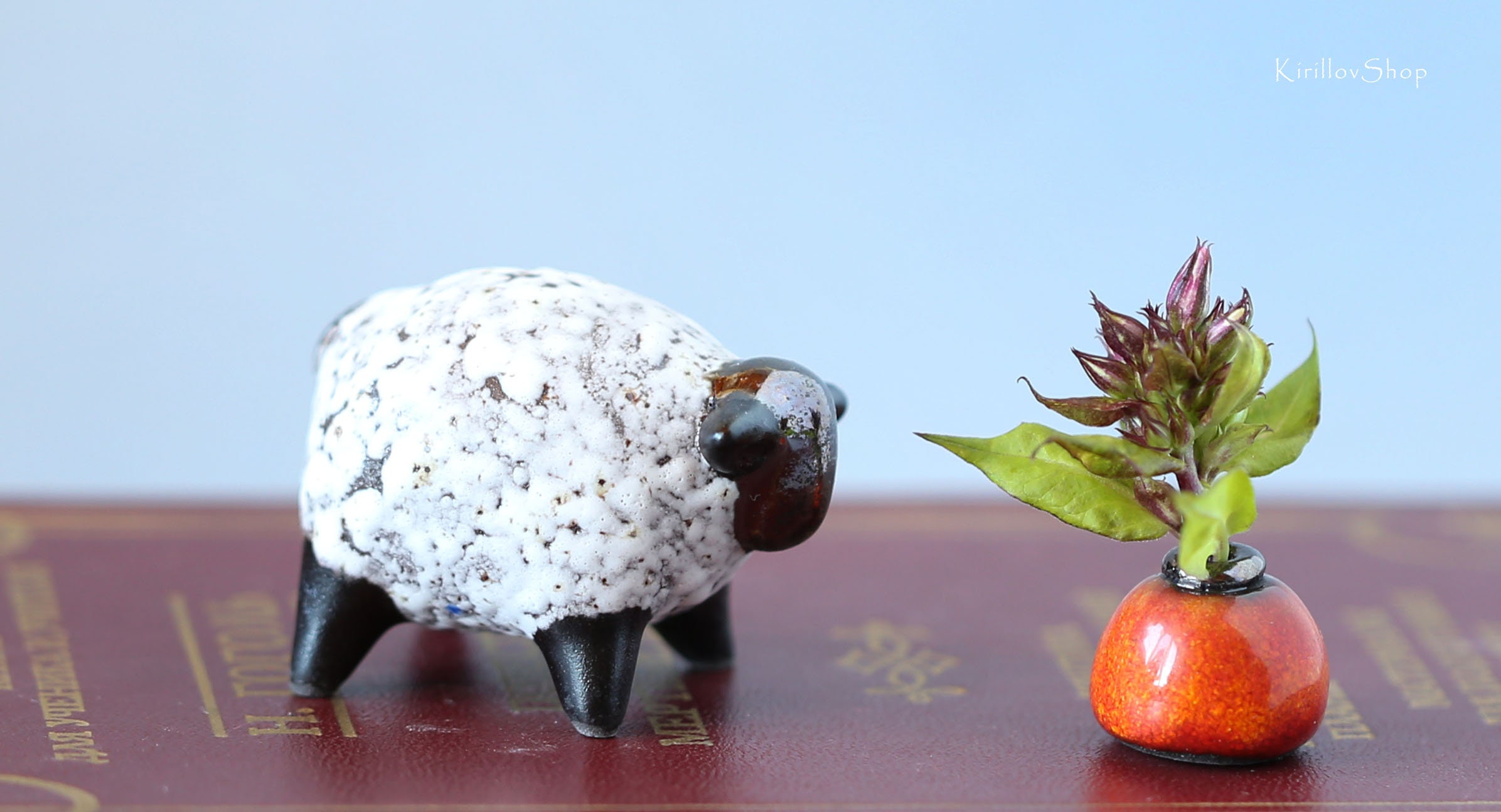 Miniature Sheep Figurine, Handmade, Art, Mini Ceramic Ram Sculpture, Cute Black & White Lamb, Modern, As A Gift, Collectible