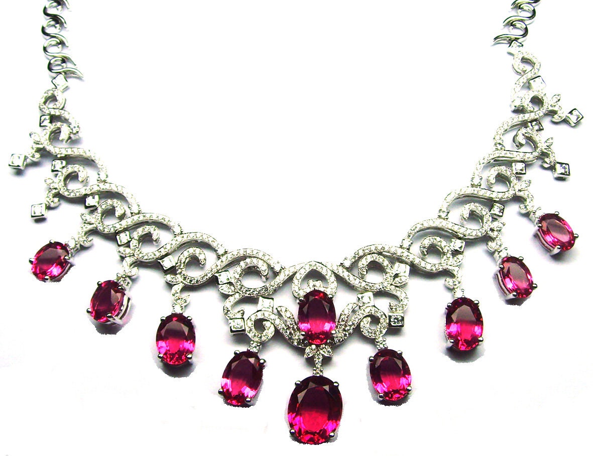 14.0Ct Ruby Oval Diamond Drop Necklace 10Kt White Gold Over 925 Sterling Silver Bridal Jewelry, Wedding Jewelry, Gift For Her