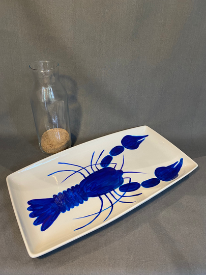 Handpainted Blue Lobster Rectangle Plate, Platter - Can Be Personalised Ideal For Seafood Lover