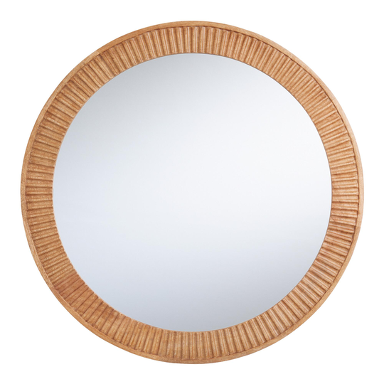Round Carved Wood Fluted Wall Mirror: Natural - Large by World Market