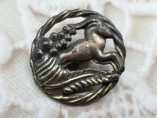 Vintage Button, 1 Extra Large Leaping Gazelle, Ram, Open Work Metal, Art Deco | Oct 438 21