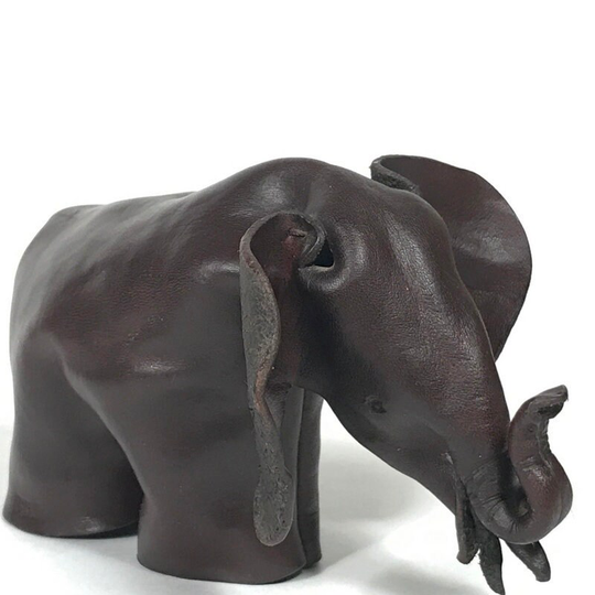 Leather Origami Elephant Figurine Mid Century Table Top Sculpture England Vintage Deru Style