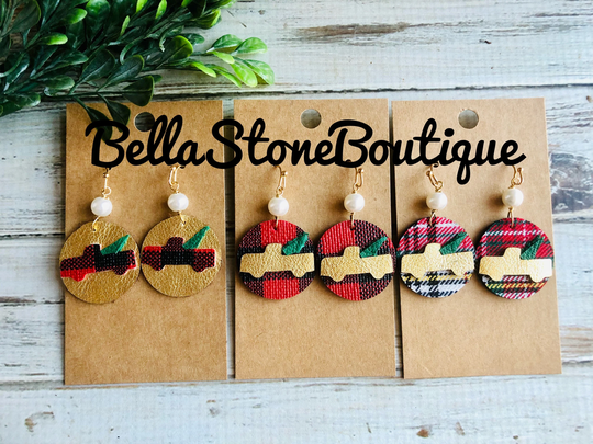 Christmas Truck Buffalo Plaid Gold Earring/Tree Earring/Christmas Earring/Plaid Earring/Buffalo Pearl Earring