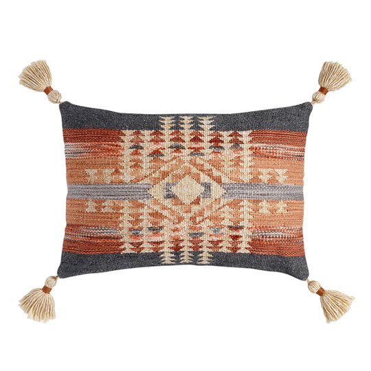 Gray and Rust Kilim Nova Indoor Outdoor Patio Lumbar Pillow by World Market