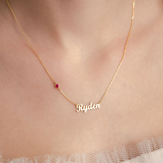 Birthstone Name Necklace, Minimalist Script Font Necklace in Sterling Silver, Valentines Day Gift For Her