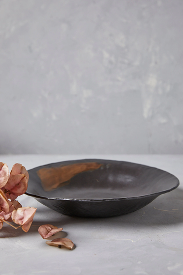 Large Black & Bronze Pottery Bowl, 12.6" Round Deep Ceramic Serving Japanese Style Side-Dishes Dish, Elegant Fruit Bowl