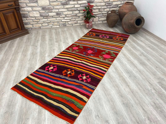 Colorful Striped Rug, 101.5" X 64.5", Kilim Area Vintage Turkish Kilim Floor Vintage Bohemian #806