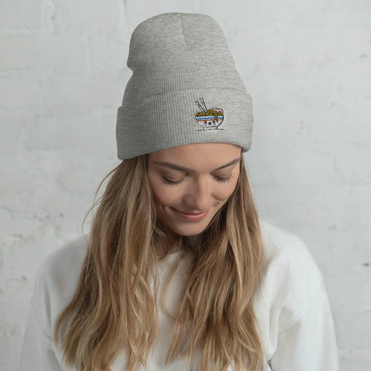 Cuffed Ramen Beanie, Hat, Lover, Gift, Cute Ramen, Funny Winter, Mama, Kawaii