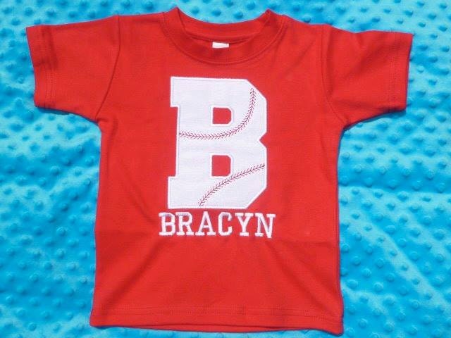 Personalized Baseball Initial Applique Shirt Or Bodysuit Girl Boy