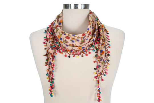 Turkish Oya Scarf, Beaded Woman Cotton Summer Fringed Scarf