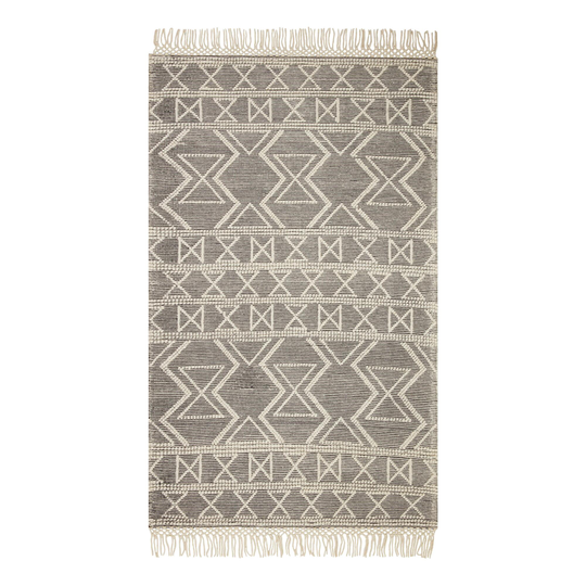 Black and Ivory Moroccan Style Sweater Wool Barret Area Rug - Cotton - Runner by World Market