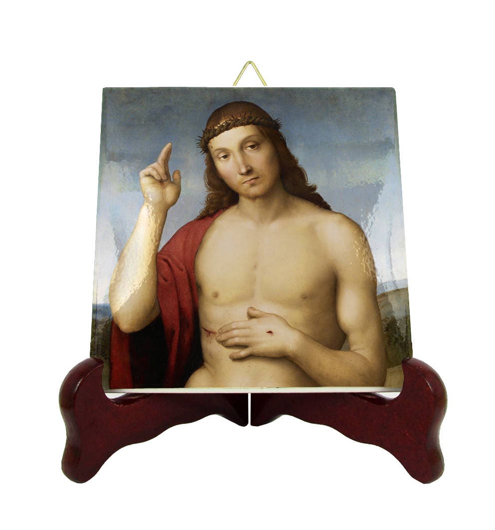 Religious Gifts - Christ Blessing Collectible Catholic Icon On Tile Inspired By Raphael Jesus Religious Gift