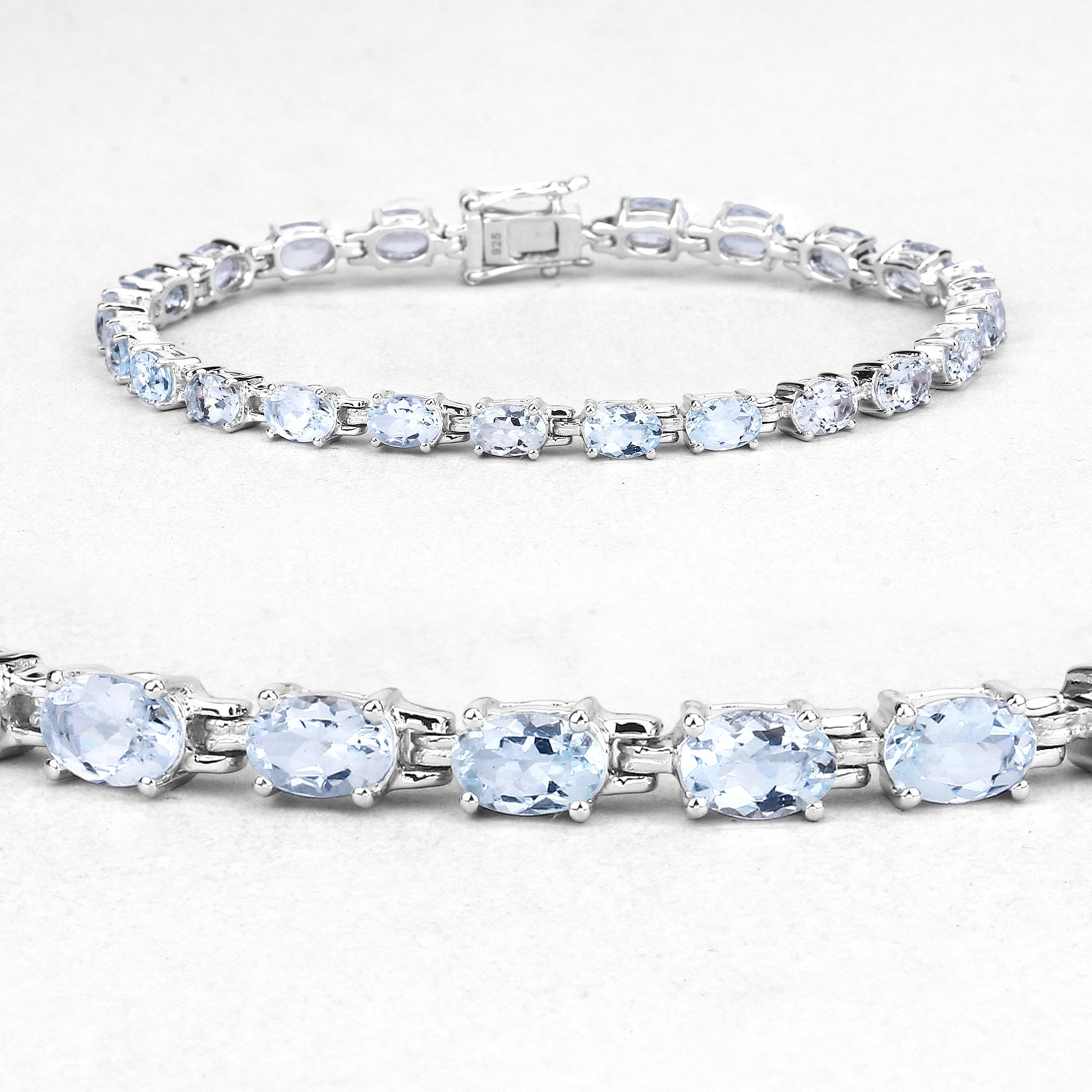 Blue Topaz Bracelet, Natural Oval Sterling Silver Tennis December Birthstone Bracelet