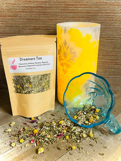 Dreamer's Tea Blend Chamomile, Mugwort, Herbal Tea, Dream Iced Hot Tea Blends, Organically Sourced