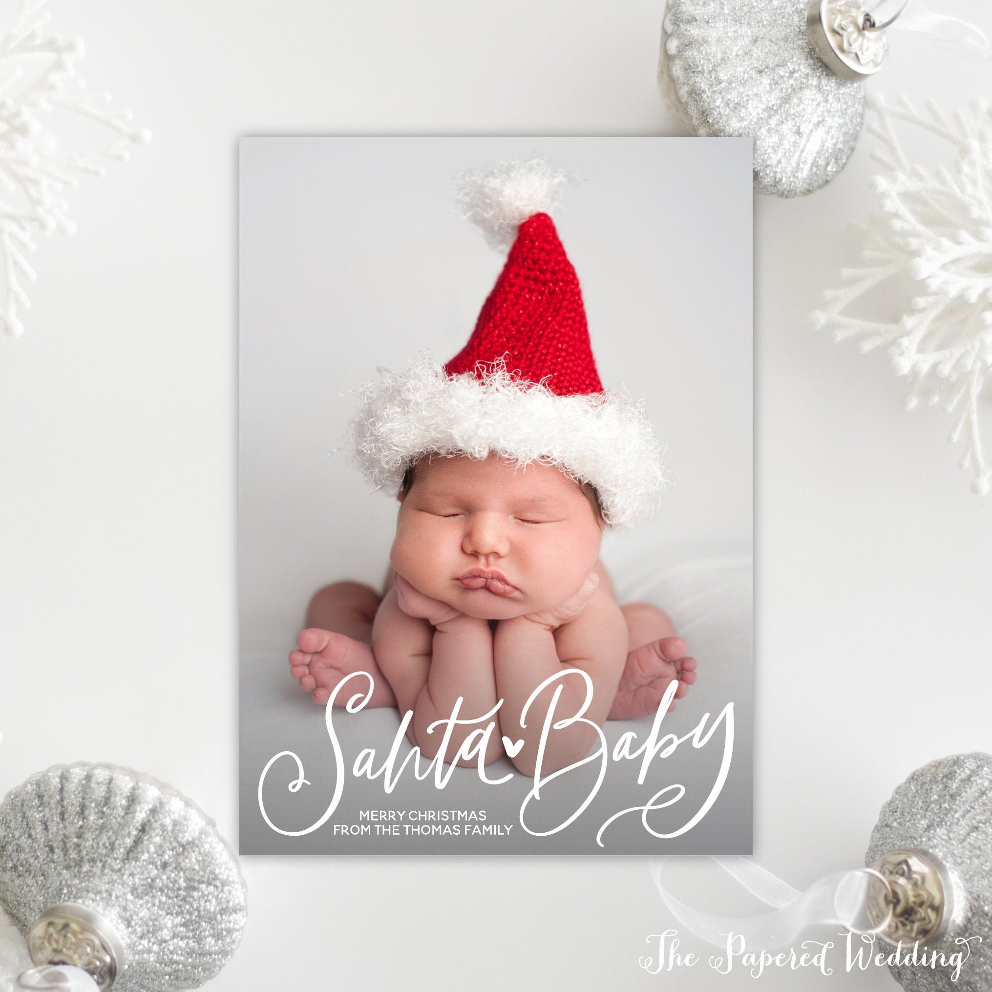 Printable Or Printed Santa Baby Cards - One Picture Christmas With Hand-Lettered Wording Overlay 075 P1