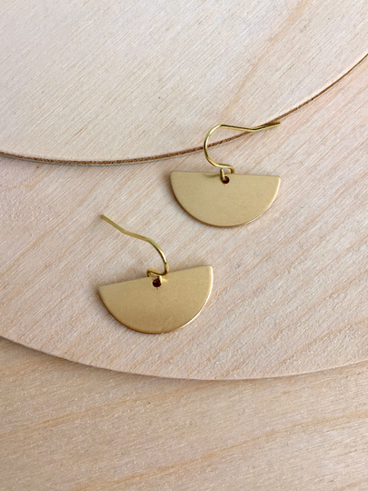 Mini Half Moon Brass Earrings, Modern Gold Semi Circle Dainty Simple Minimalist Dangle Earrings Jewelry | Just Short & Sweet