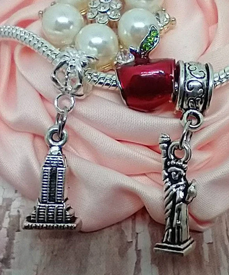 New York Charms Charm Bracelets, 3Pc Set The Big Apple Charms, Empire State Building, Statue Of Liberty European Bracelets
