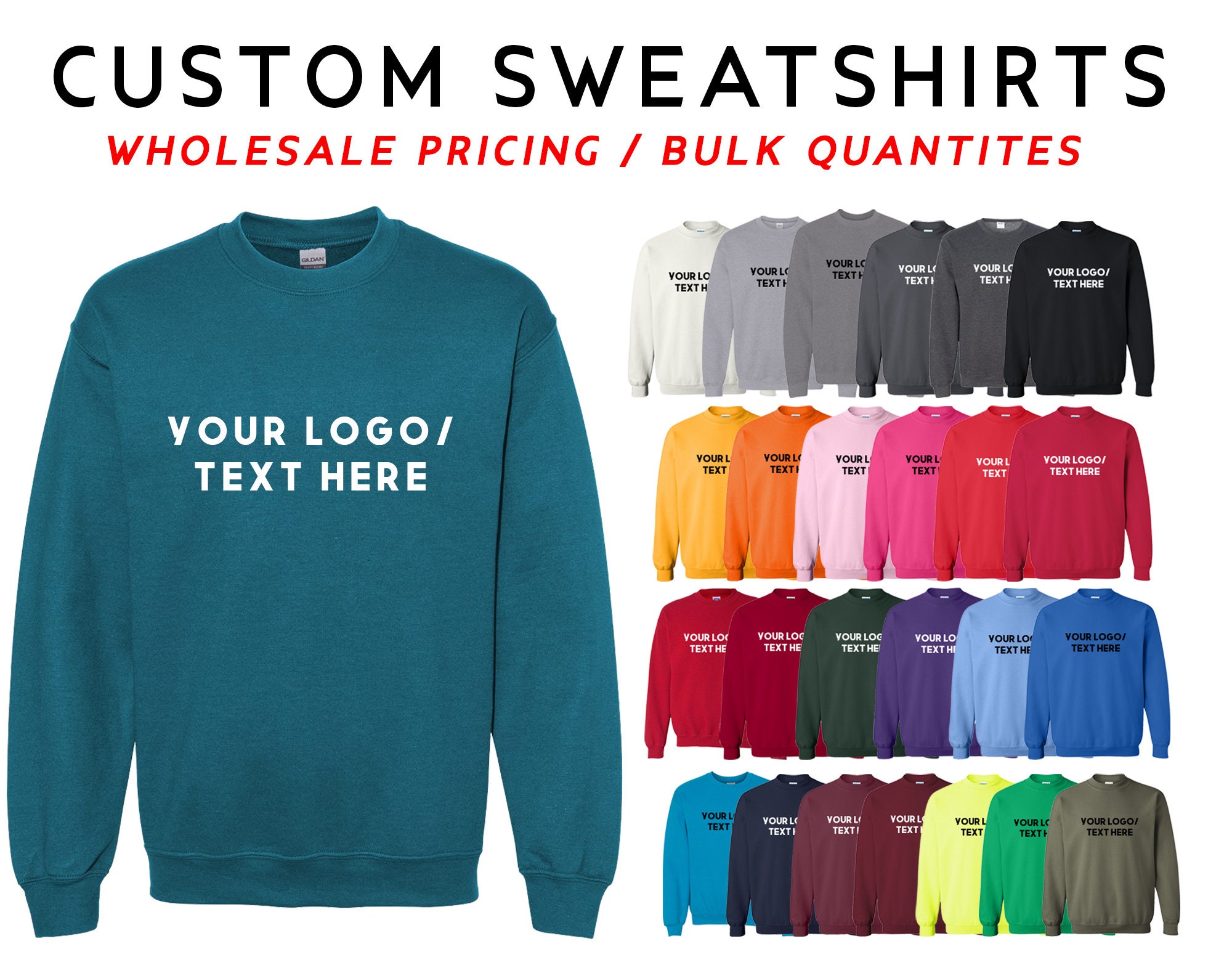 Screen Printed Bulk Discount Sweatshirts | Family Reunions School Events Work Uniform - 10 Pc Minimum Order Price Is Per Shirt