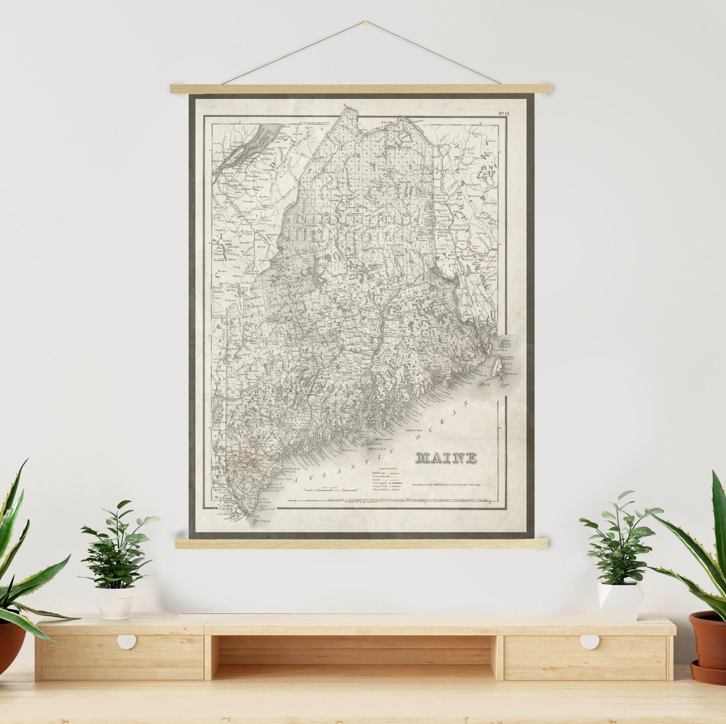 Maine Antique State Map Print | Canvas Art Printed Marketplace