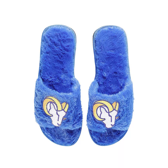 Women's FOCO Royal Los Angeles Rams Rhinestone Fuzzy Slippers, Size: Medium, Blue