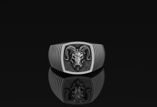 Mens Jewelry Accessory 925 Silver Gold Plated Ram Signet Ring Aries Gift For Him Animal Christmas Oxidized Birthday Gifts