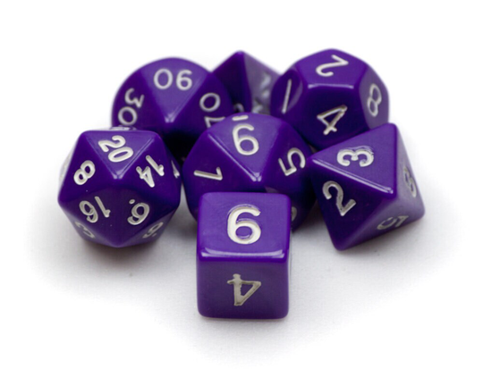Basic Purple 7 Die Polyhedral Opaque Dice Set | Purple/White