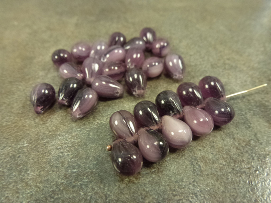 Amethyst Blend Czech Glass Teardrop Beads 9x6mm 25Pc Side Drilled