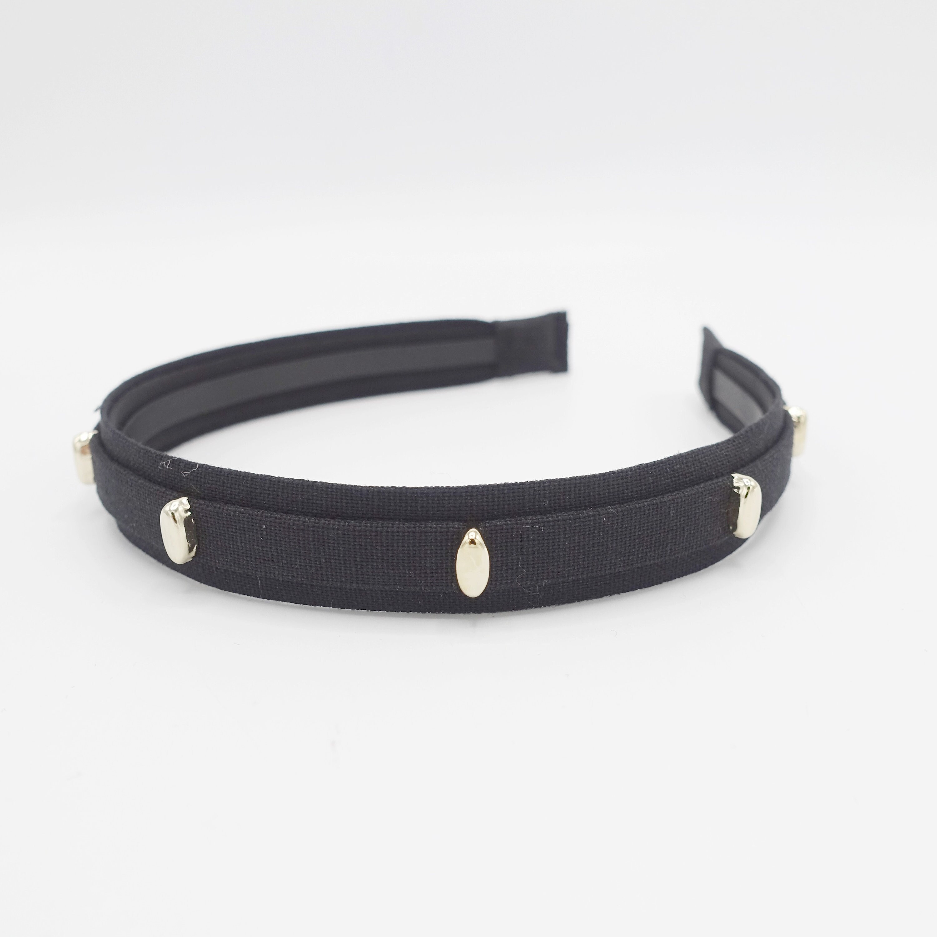 Linen Blend Headband Golden Clip Embellished Narrow Hairband For Women