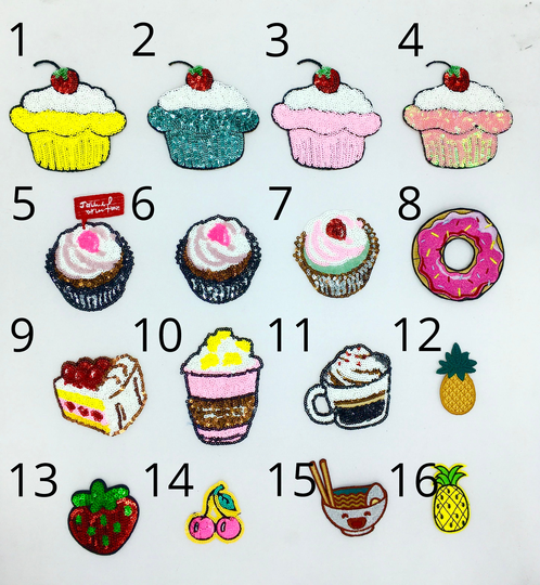 Sequin & Embroidery Food Mini Patches Set - Ships From Usa